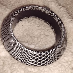 Leather covered faux snakeskin bangle bracelet